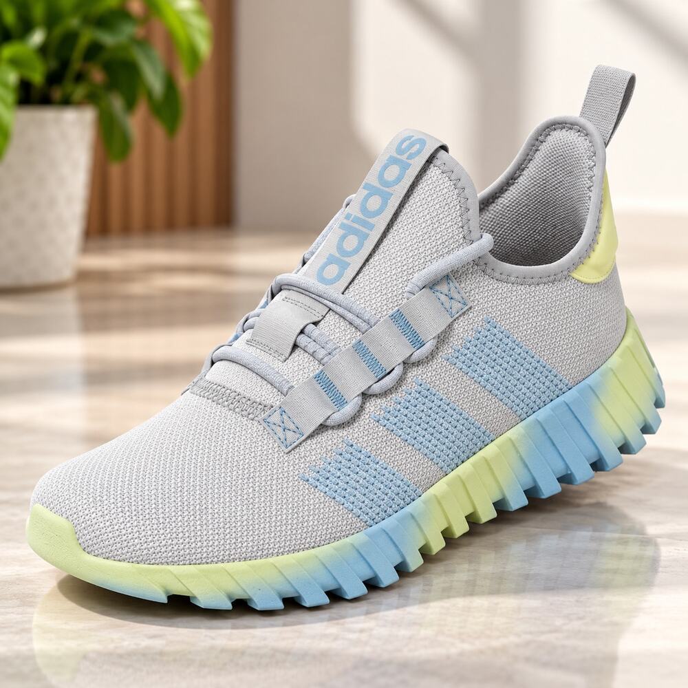 NWT adidas Kaptir Flow Sneaker, Grey/Blue/Powder Yellow, 11 Unisex Little Kid